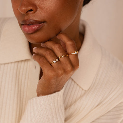 Marquise Birthstone & Pearl Stackable Ring