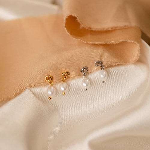Dainty Knot Pearl Earrings