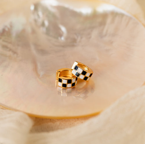 Retro Chic Checkered Huggie Earrings