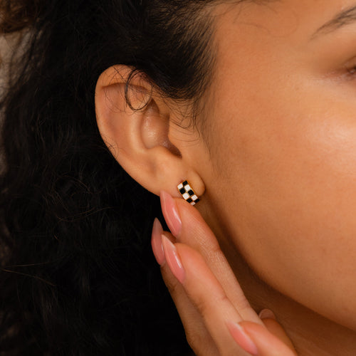 Retro Chic Checkered Huggie Earrings