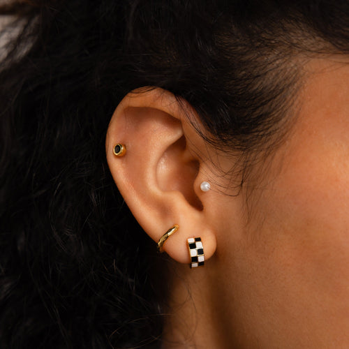 Retro Chic Checkered Huggie Earrings