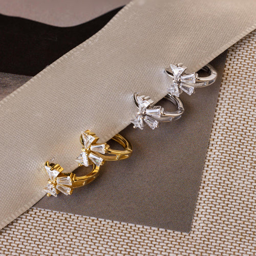 Diamond Ribbon Bow Huggie Earrings