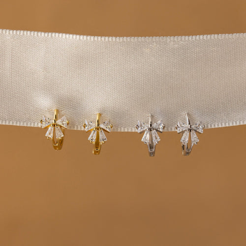 Diamond Ribbon Bow Huggie Earrings