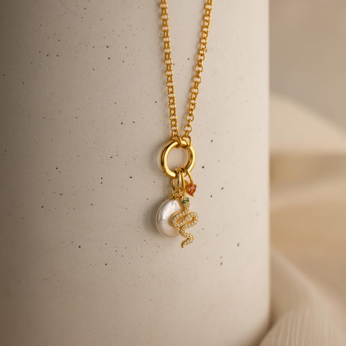 Diamond Serpent Charm Necklace