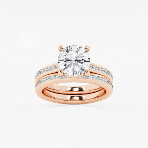 Synergy 3 3/4 ctw Round Lab Grown Diamond Baguette and Princess Side Stone Bridal Set 14K Rose Gold, E, VS1 | IGI Certified, 3 ct Center