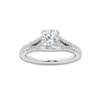 1.08 ctw Cushion Lab-Grown Diamond Split Shank Side Stone Engagement Ring in Platinum for Women | Colorless E, VS1 Clarity, IGI Certified 0.75 ct Center Diamond