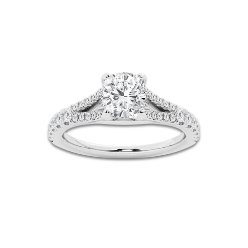 1.08 ctw Cushion Lab-Grown Diamond Split Shank Side Stone Engagement Ring in Platinum for Women | Colorless E, VS1 Clarity, IGI Certified 0.75 ct Center Diamond