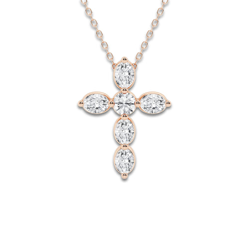1 ctw Round and Oval Lab Grown Diamond Floating Cross Pendant 14K Rose Gold, DE, VS1