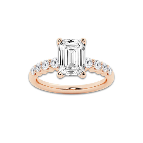 5.66 Ct Emerald Lab-Grown Diamond Half Eternity Engagement Ring in 14K Rose Gold for Female, Colorless (D), VVS1 Clarity | IGI Certified, 5.00 Ct Center Diamond