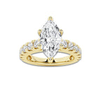 3.00 ctw Marquise Lab-Grown Diamond Split-Prong Set Side Stone Engagement Ring in 14K Yellow Gold for Women | Colorless E, VS1 Clarity, IGI Certified 2.00 ct Center Diamond