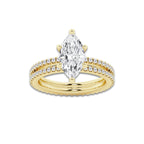 2.69 ctw Marquise Lab-Grown Diamond Double Row Diamond Engagement Ring in 14K Yellow Gold for Women | Colorless D, VVS1 Clarity, IGI Certified 2.00 ct Center Diamond