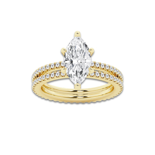 2.69 ctw Marquise Lab-Grown Diamond Double Row Diamond Engagement Ring in 14K Yellow Gold for Women | Colorless D, VVS1 Clarity, IGI Certified 2.00 ct Center Diamond