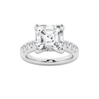 7.66 Ct Asscher Lab-Grown Diamond Half Eternity Engagement Ring in 14K White Gold for Female, Colorless (E), VS1 Clarity | IGI Certified, 7.00 Ct Center Diamond