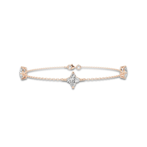 1 1/2 ctw Flower Lab Grown Diamond Three Station Bracelet - 6 Inches 14K Rose Gold, E, VS1