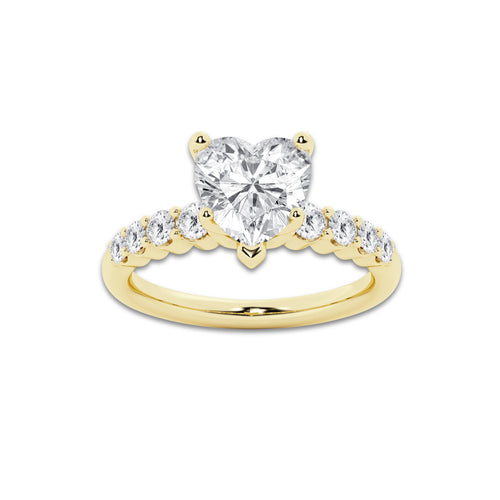 3.04 Ct Heart Lab-Grown Diamond Half Eternity Engagement Ring in 14K Yellow Gold for Female, Colorless (E), VS1 Clarity | IGI Certified, 2.50 Ct Center Diamond