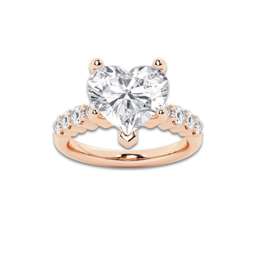6.66 Ct Heart Lab-Grown Diamond Half Eternity Engagement Ring in 14K Rose Gold for Female, Colorless (D), VVS1 Clarity | IGI Certified, 6.00 Ct Center Diamond