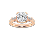 Margaret 2 1/2 ctw Cushion Lab Grown Diamond Old Mine Cut Filigree with Baguettes Side Stone Engagement Ring 14K Rose Gold, EF, VS2 | IGI Certified, 2 ct Center