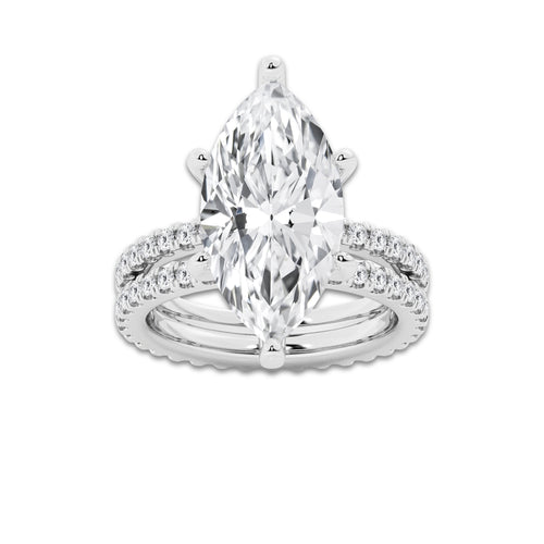 8.22 ctw Marquise Lab-Grown Diamond Double Row Diamond Engagement Ring in 14K White Gold for Women | Colorless E, VS1 Clarity, IGI Certified 7.00 ct Center Diamond