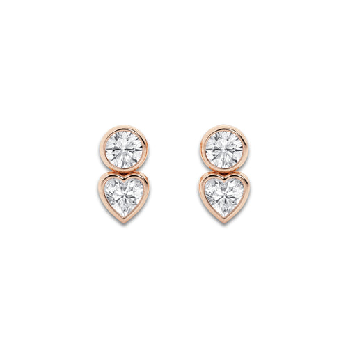1 ctw Round and Heart Lab Grown Diamond Two Stone Stud Earrings 14K Rose Gold, DE, VS1