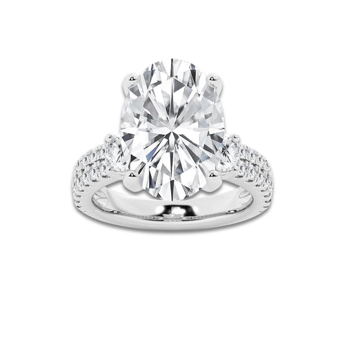 8.96 ctw Oval Lab-Grown Diamond Three Stone Double Row Engagement Ring in 14K White Gold for Women | E Color, VS1 Clarity, IGI Certified 8.00 ct Center Diamond