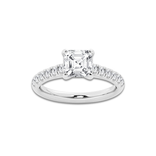 1.91 ctw Asscher Lab-Grown Diamond Pave Engagement Ring in 14K White Gold for Women | E Color, VS1 Clarity, IGI Certified 1.50 ct Center Diamond