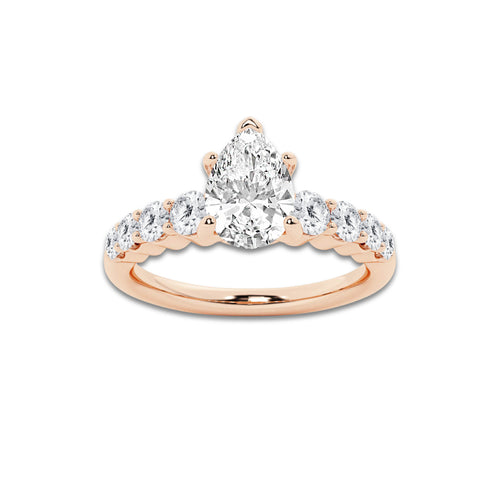 1.29 ctw Pear Lab-Grown Diamond Side Stone Engagement Ring in 14K Rose Gold for Women | Colorless E, VS1 Clarity, IGI Certified 0.75 Ct Center Diamond
