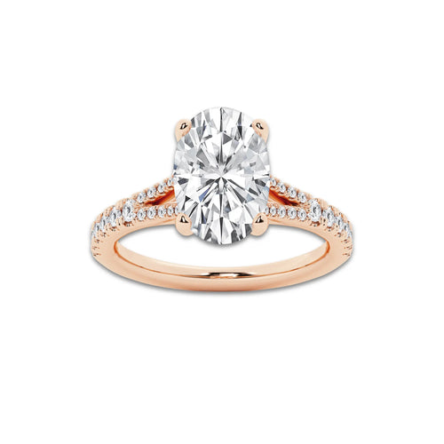 6.66 ctw Oval Lab-Grown Diamond Split Shank Side Stone Engagement Ring in 14K Rose Gold for Women | Colorless D, VVS1 Clarity, IGI Certified 6.00 ct Center Diamond