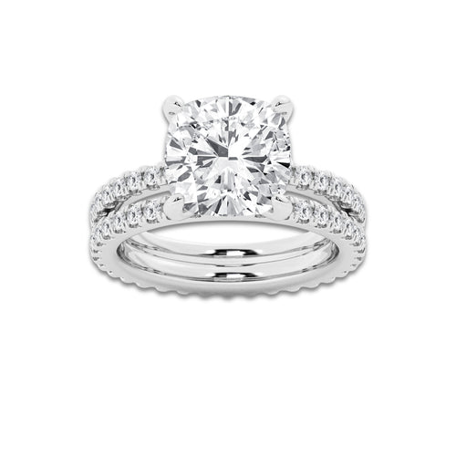 6.22 ctw Cushion Lab-Grown Diamond Double Row Diamond Engagement Ring in Platinum for Women | Colorless E, VS1 Clarity, IGI Certified 5.00 ct Center Diamond