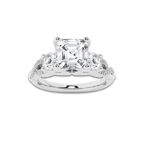 1.23 ctw Asscher Lab-Grown Diamond Side Stone Engagement Ring in Platinum for Women | Colorless E, VS1 Clarity, IGI Certified 0.75 ct Center Diamond