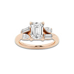 Miranda 2 1/2 ctw Emerald Lab Grown Diamond with Pear and Baguette Side Stone Engagement Ring 14K Rose Gold, D, VVS | IGI Certified, 2 ct Center