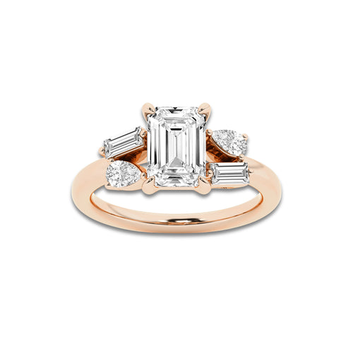 Miranda 2 1/2 ctw Emerald Lab Grown Diamond with Pear and Baguette Side Stone Engagement Ring 14K Rose Gold, D, VVS | IGI Certified, 2 ct Center