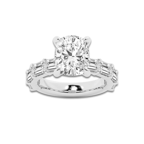 6 5/8 ctw Elongated Cushion Lab Grown Diamond Hidden Halo Engagement Ring Platinum, D, VVS | 4 ct Center