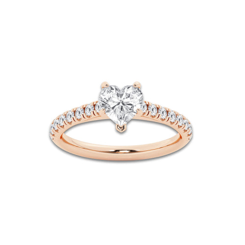 1.39 ctw Heart Lab-Grown Diamond Pave Engagement Ring in 14K Rose Gold for Women | D Color, VVS1 Clarity, IGI Certified 1.00 ct Center Diamond