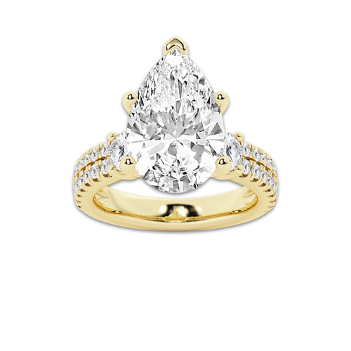 6.96 ctw Pear Lab-Grown Diamond Three Stone Double Row Engagement Ring in 14K Yellow Gold for Women | D Color, VVS1 Clarity, IGI Certified 6.00 ct Center Diamond