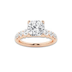 2.54 ctw Cushion Lab-Grown Diamond Side Stone Engagement Ring in 14K Rose Gold for Women | Colorless E, VS1 Clarity, IGI Certified 2.00 Ct Center Diamond
