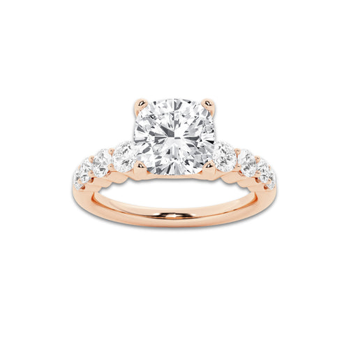 2.54 ctw Cushion Lab-Grown Diamond Side Stone Engagement Ring in 14K Rose Gold for Women | Colorless E, VS1 Clarity, IGI Certified 2.00 Ct Center Diamond