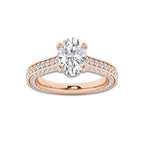 Kelly 3 ctw Oval Lab Grown Diamond Pave Profile Side Stone Engagement Ring 14K Rose Gold, D, VVS | IGI Certified, 2 ct Center
