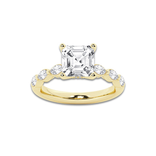 6.48 ctw Asscher Lab-Grown Diamond Marquise Side Stone Engagement Ring in 14K Yellow Gold for Women | Colorless E, VS1 Clarity, IGI Certified 6.00 ct Center Diamond