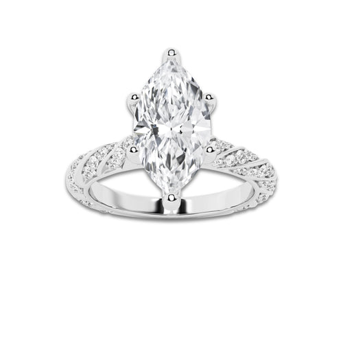 1.94 ctw Marquise Lab-Grown Diamond Twisted Band Engagement Ring in 14K White Gold for Women | Colorless E, VS1 Clarity, IGI Certified 1.50 ct Center Diamond