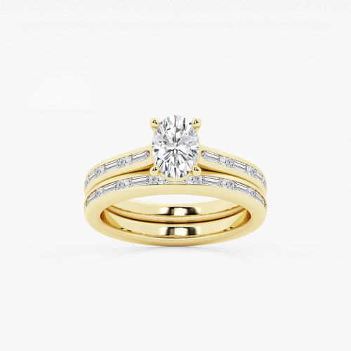 Synergy 1 3/4 ctw Oval Lab Grown Diamond Baguette and Princess Side Stone Bridal Set 14K Yellow Gold, E, VS1 | IGI Certified, 1 ct Center