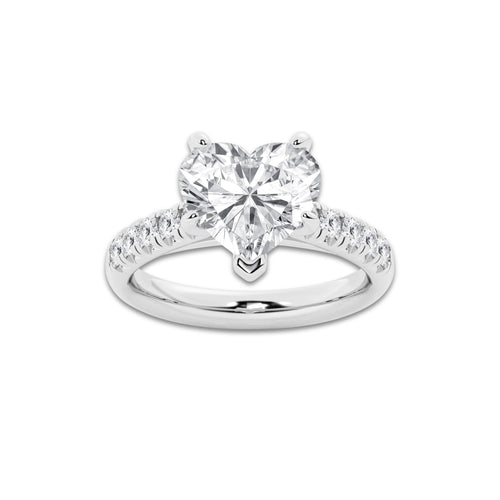 3.93 ctw Heart Lab-Grown Diamond Pave Engagement Ring in Platinum for Women | D Color, VVS1 Clarity, IGI Certified 3.50 ct Center Diamond