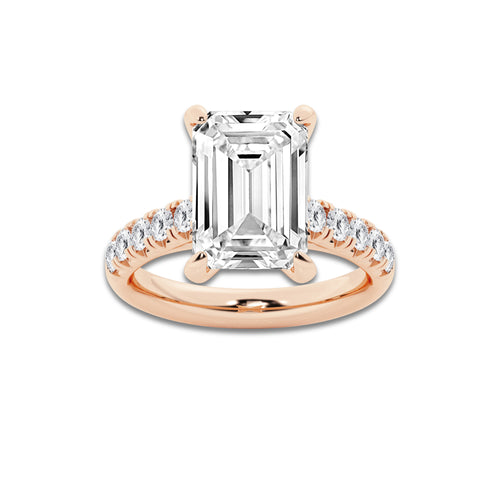 6.55 ctw Emerald Lab-Grown Diamond Pave Engagement Ring in 14K Rose Gold for Women | D Color, VVS1 Clarity, IGI Certified 6.00 ct Center Diamond