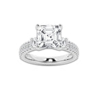 4.96 ctw Asscher Lab-Grown Diamond Three Stone Double Row Engagement Ring in 14K White Gold for Women | E Color, VS1 Clarity, IGI Certified 4.00 ct Center Diamond