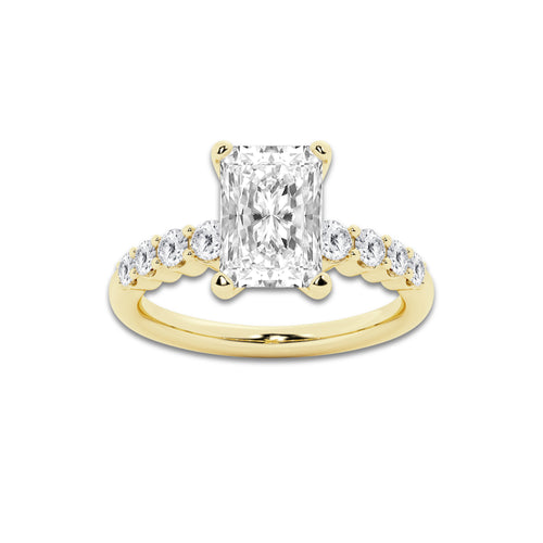 3.04 Ct Radiant Lab-Grown Diamond Half Eternity Engagement Ring in 14K Yellow Gold for Female, Colorless (E), VS1 Clarity | IGI Certified, 2.50 Ct Center Diamond