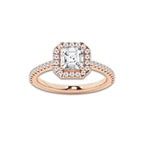 Paradise 1 1/3 ctw Asscher Lab Grown Diamond French Pave Halo Engagement Ring 14K Rose Gold, D, VVS | IGI Certified, 1 ct Center
