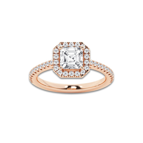 Paradise 1 1/3 ctw Asscher Lab Grown Diamond French Pave Halo Engagement Ring 14K Rose Gold, D, VVS | IGI Certified, 1 ct Center