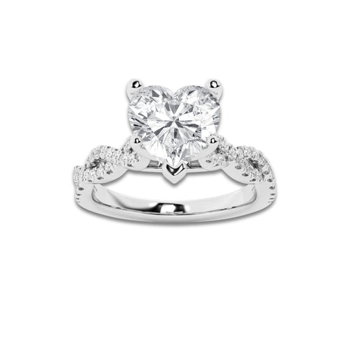 2.25 ctw Heart Lab-Grown Diamond Twisted Shank Engagement Ring in Platinum for Women | D Color, VVS1 Clarity, IGI Certified 2.00 ct Center Diamond