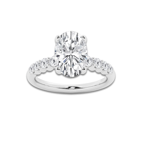 3.54 Ct Oval Lab-Grown Diamond Half Eternity Engagement Ring in 14K White Gold for Female, Colorless (D), VVS1 Clarity | IGI Certified, 3.00 Ct Center Diamond