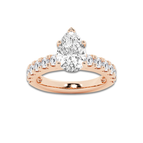 4.00 ctw Pear Lab-Grown Diamond Split-Prong Set Side Stone Engagement Ring in 14K Rose Gold for Women | Colorless E, VS1 Clarity, IGI Certified 3.00 ct Center Diamond