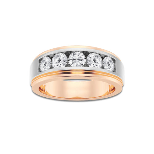 1 1/2 ctw Round Lab Grown Diamond Five-Stone Wedding Band 14K Two-Tone White & Rose Gold, DE, VS1